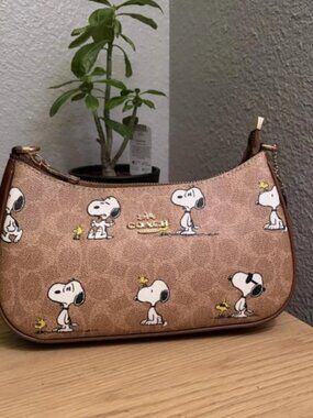Coach X Peanuts Teri Shoulder Bag Snoopy Print Signature Canvas